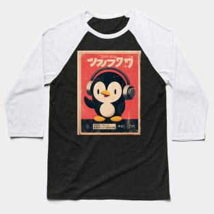 Retro Japanese Penguin with Headphones Baseball T-Shirt